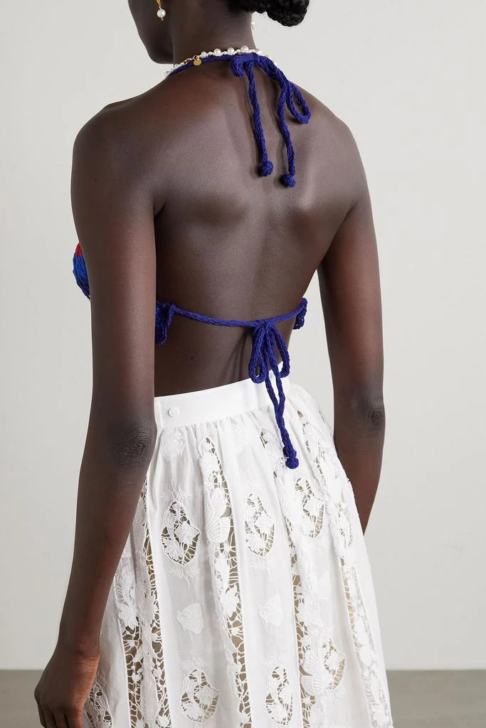 MIGUELINA Malen scalloped cropped striped Pima cotton halterneck top 3