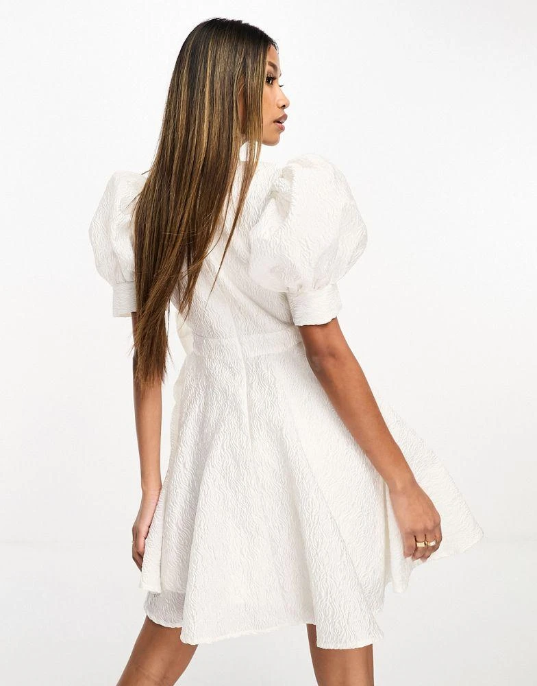 Forever Unique puff sleeve mini jacquard dress in ivory  On Sale Now with  Up to 70% Off | Discover Exclusive Deals & Savings at BeyondStyle   Authentic Forever Unique Home||Women||New In||Forever