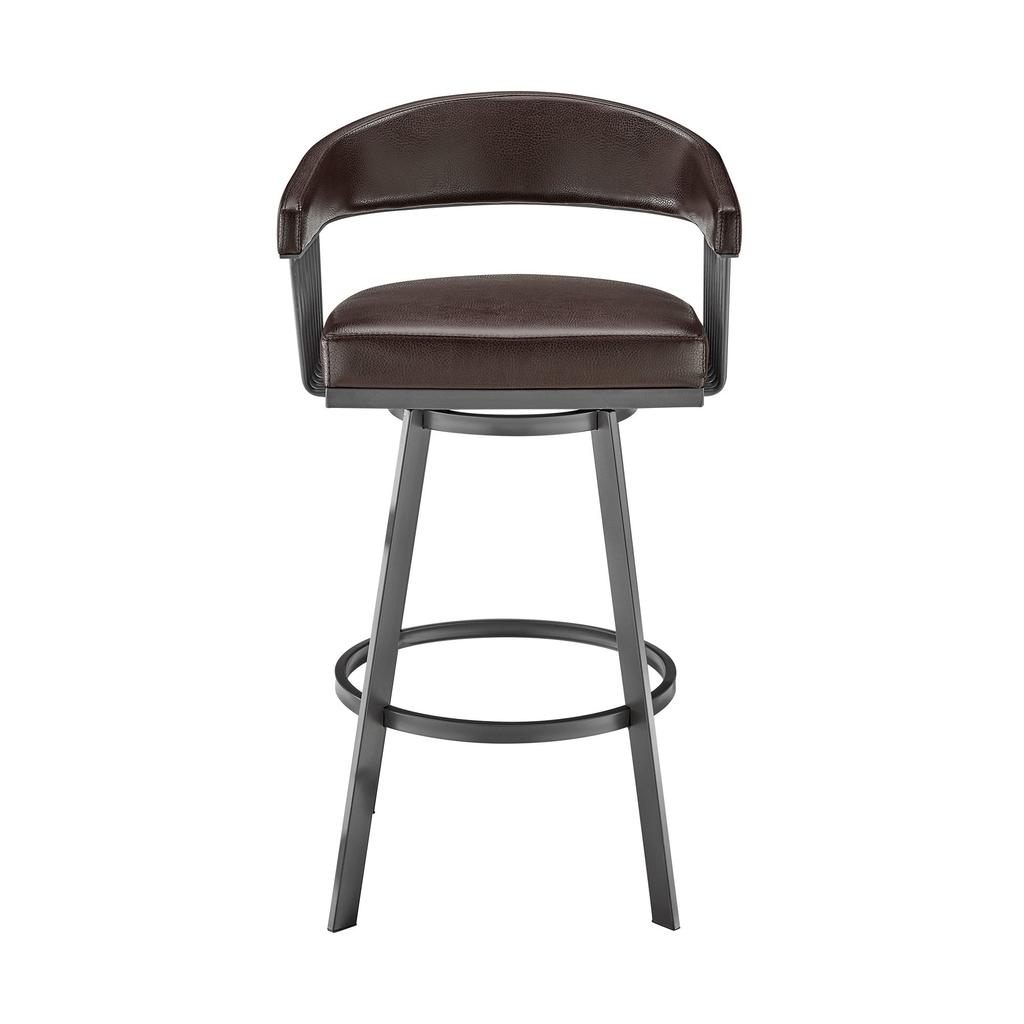 Homezia 29" Chocolate And Gray Iron Swivel Low Back Bar Height Bar Chair