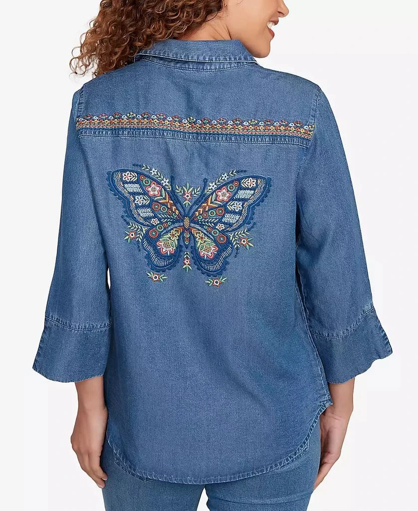Alfred Dunner Women's El Paso Embroidered Butterfly Button Front Top 2
