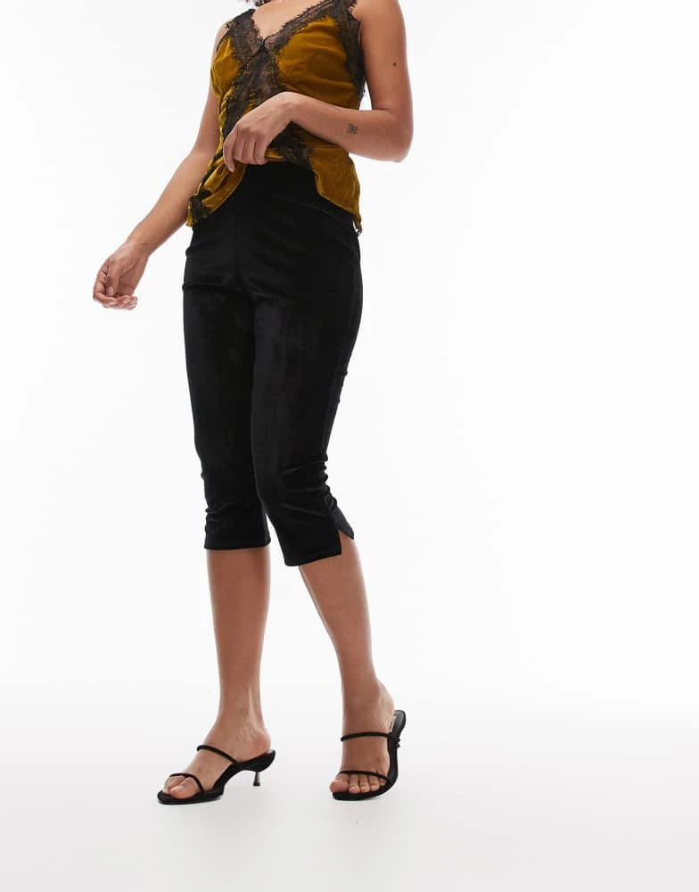 ASOS ASOS DESIGN velvet capri trousers with side split detail in black 3