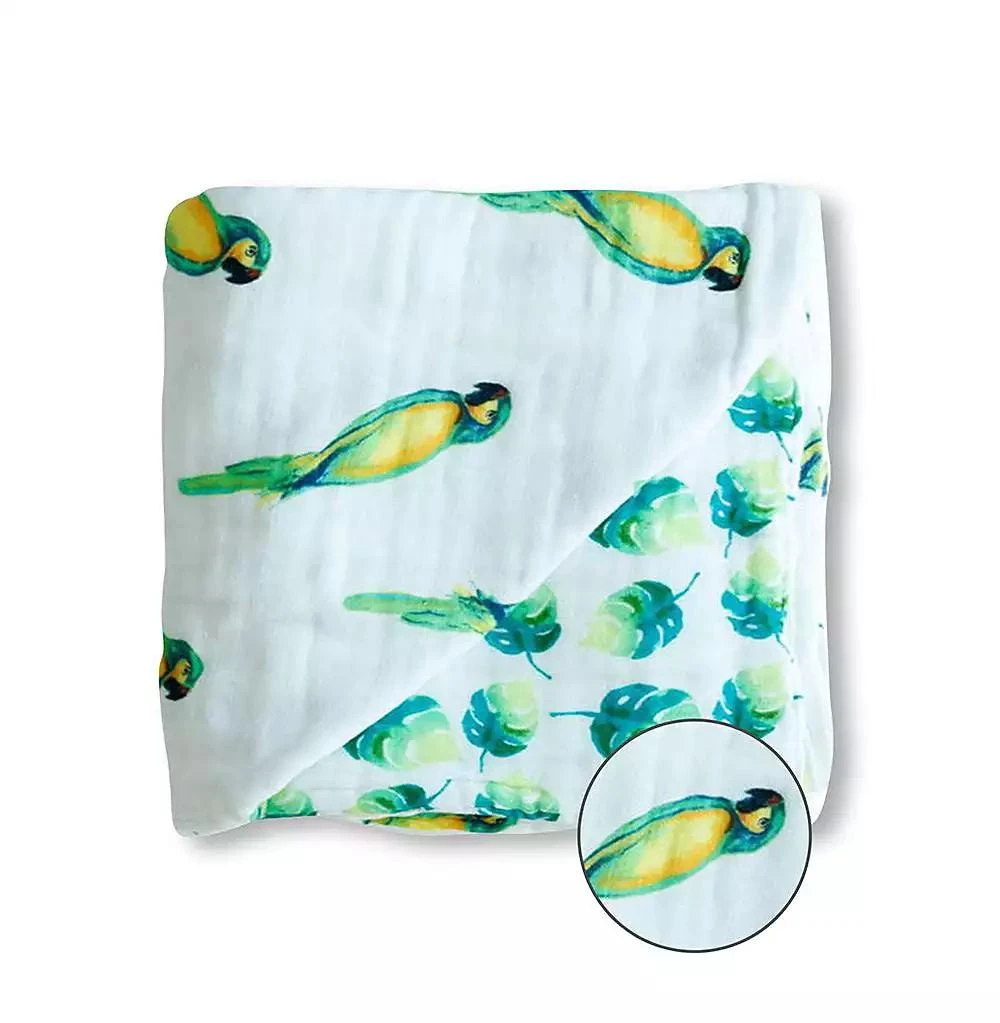 Malabar Baby Certified Organic Muslin Four-Layer Reversible All Season Snug Blanket, Parrot