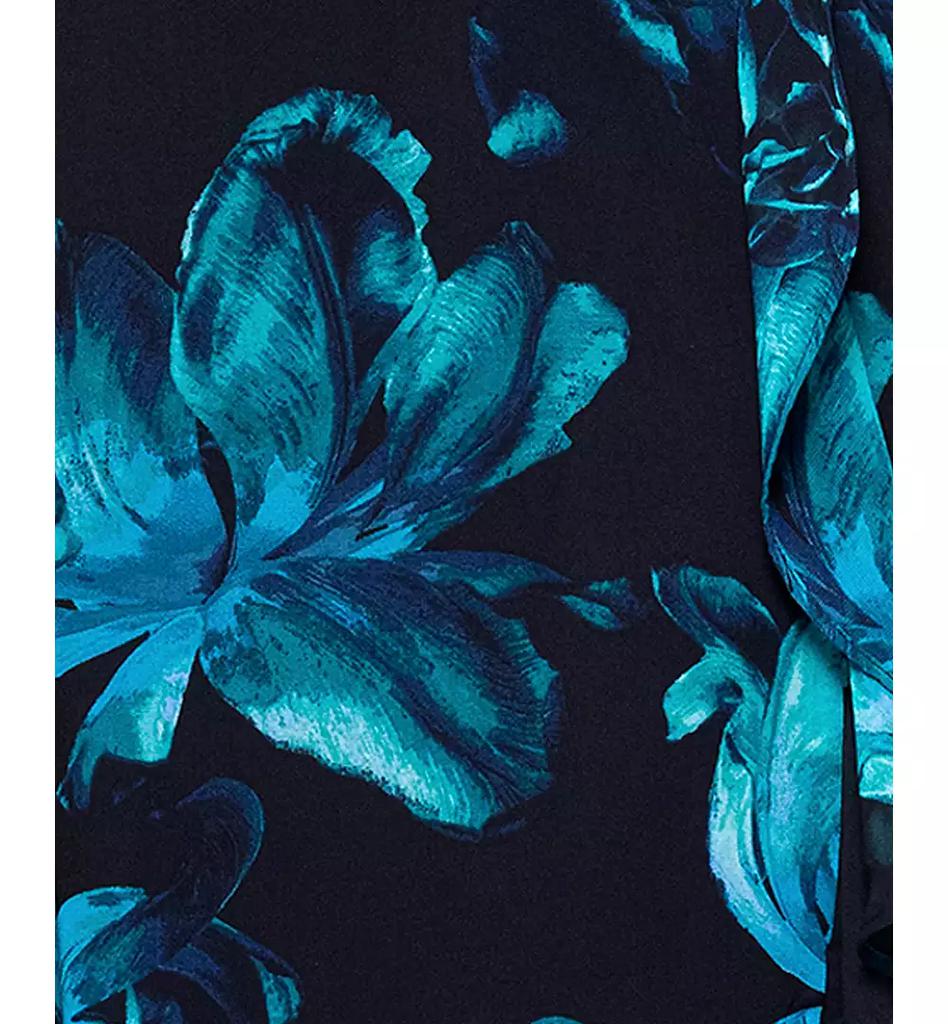 XSCAPE Plus Size Printed Asymmetrical-Neckline Long Dress