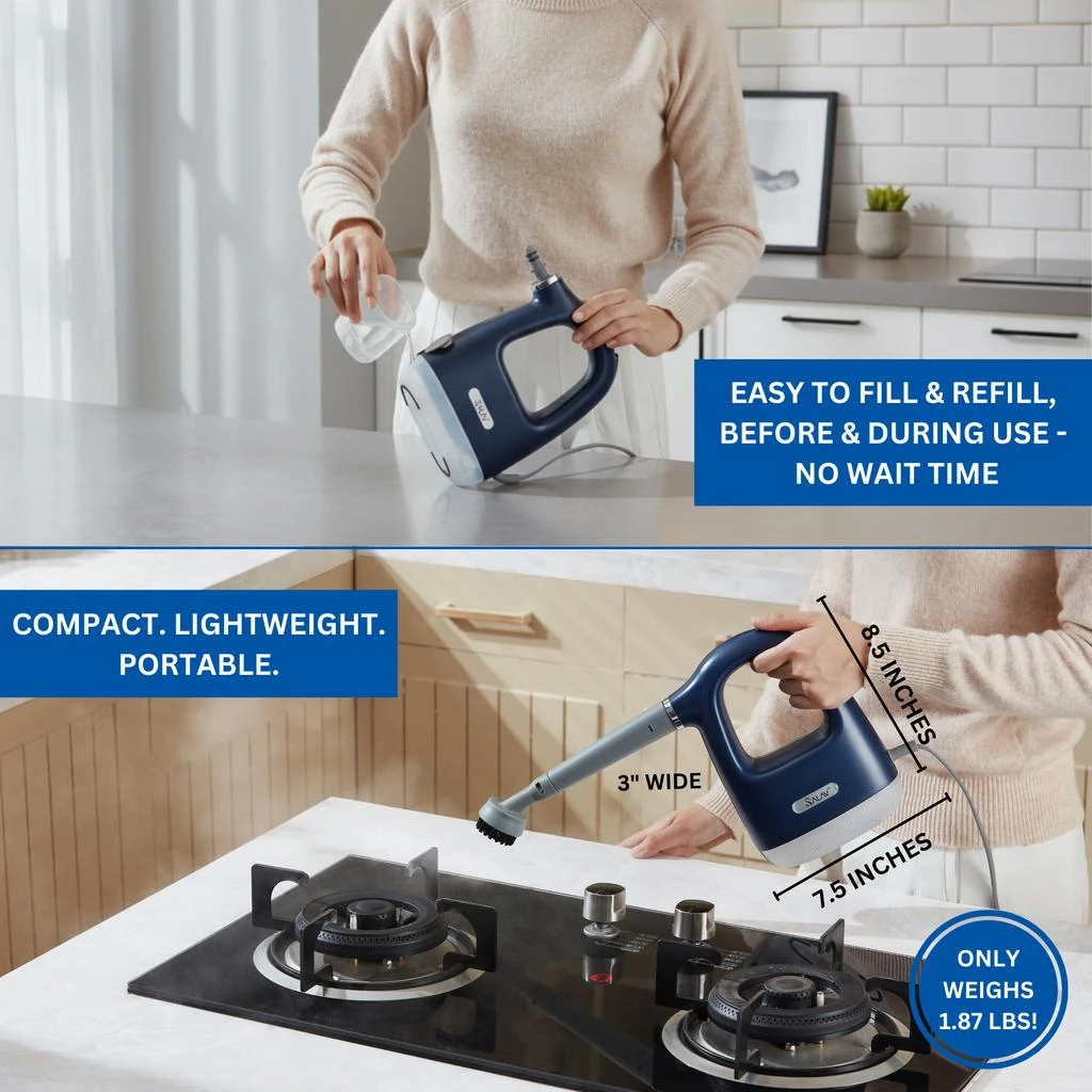 SALAV 1100 Watt Handheld Steam Cleaner with 10pc Accessories Set Navy 2