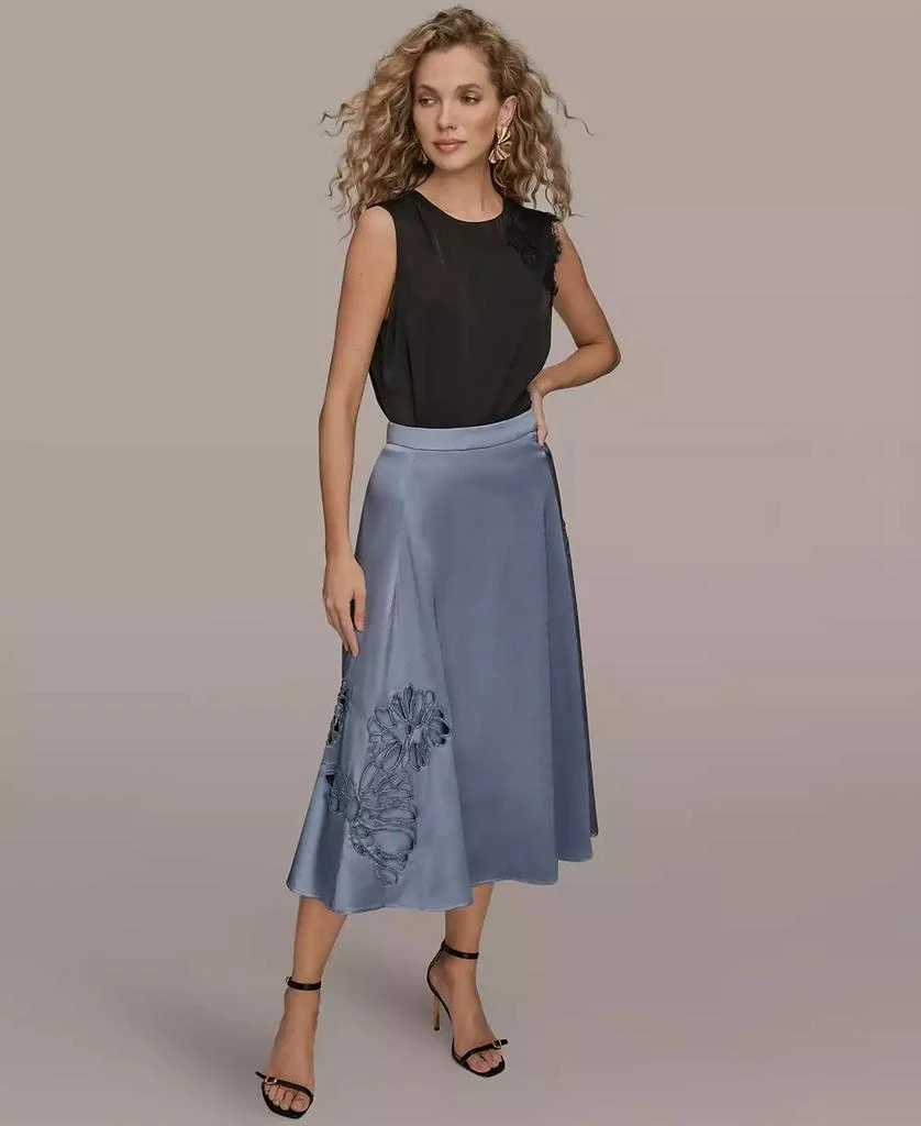 Donna Karan Women
s Floral Cutout Satin Midi Skirt 6
