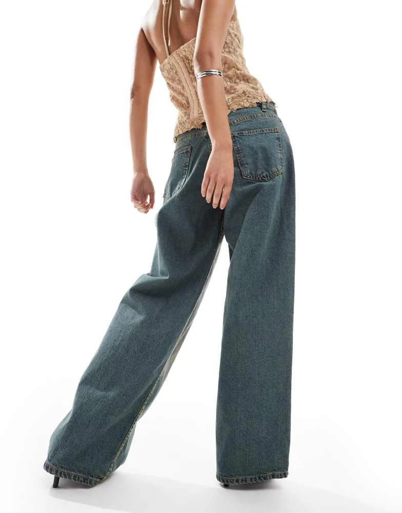 Motel Motel roomy wide leg low rise jeans in brown blue acid wash 2