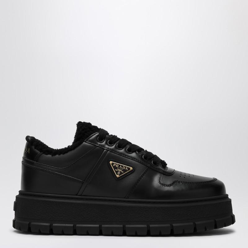 Prada Black leather and sheepskin platform sneaker