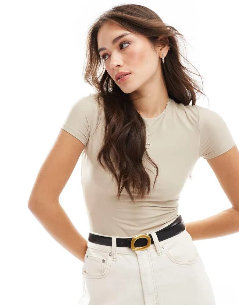 Abercrombie & Fitch Abercrombie & Fitch cool matte t-shirt bodysuit in beige 1