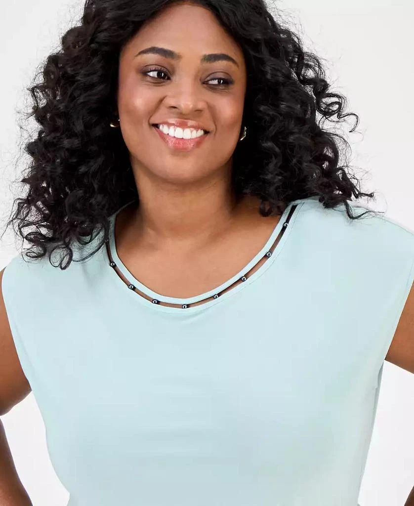 Kasper Plus Size Beaded-Neckline Short-Sleeve Top 3