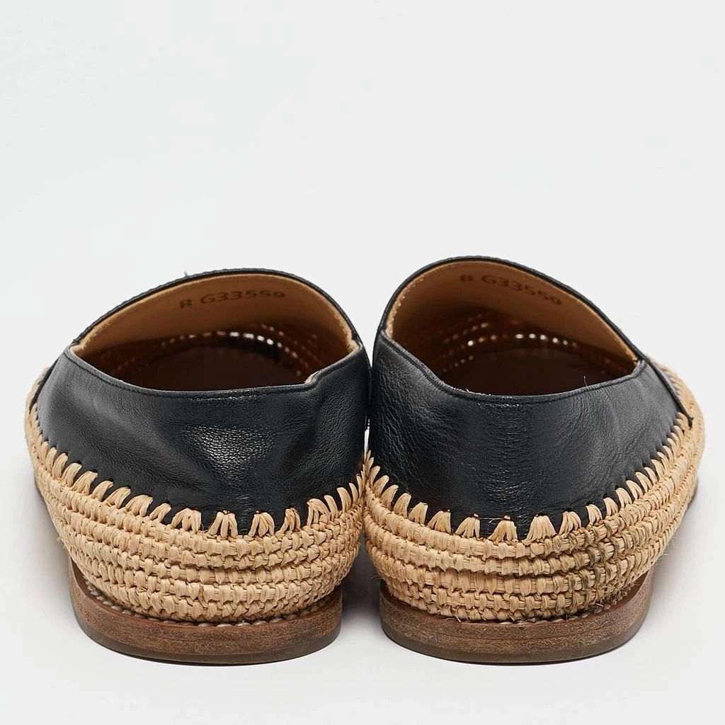 Chanel Chanel Beige/Black Leather and Raffia CC Espadrille Flats Size 36 5