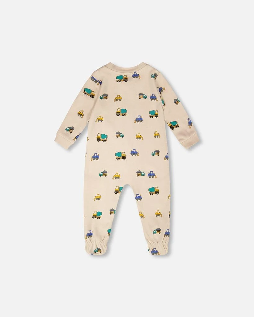 Deux par Deux Organic Cotton Baby One-Piece Pyjama Beige Truck Print 2