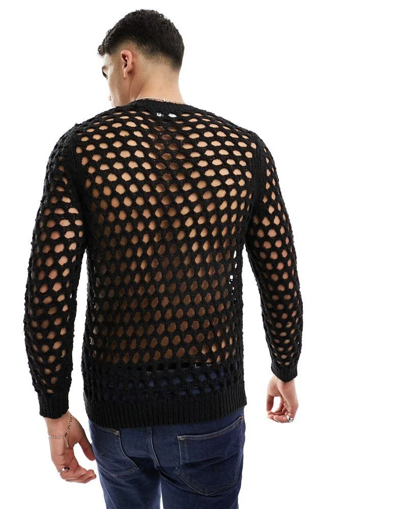 ASOS ASOS DESIGN knitted jumper in open knit texture in black 3