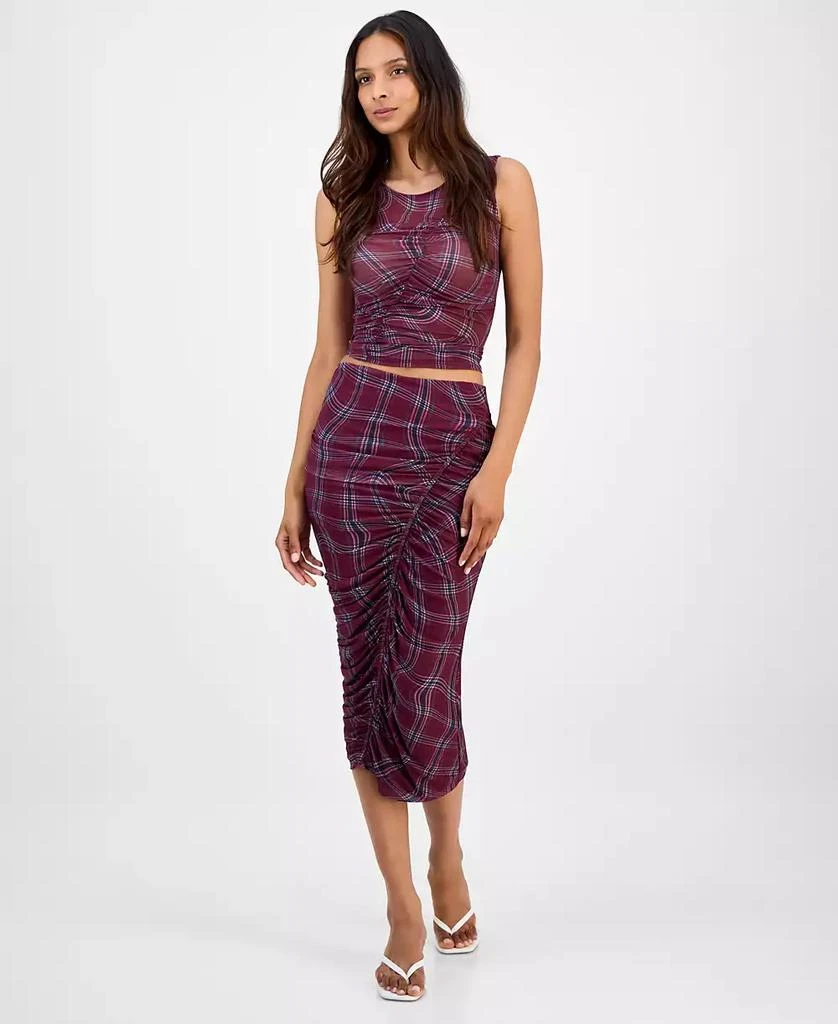 Shop Women's Plaid Mesh Ruched Bodycon Midi Skirt, Macy's Exclusive on Sale  at BeyondStyle  Get 71% Off Women's Plaid Mesh Ruched Bodycon Midi Skirt,  Macy's Exclusive with Limited-Time Flash Deals, Exclusive