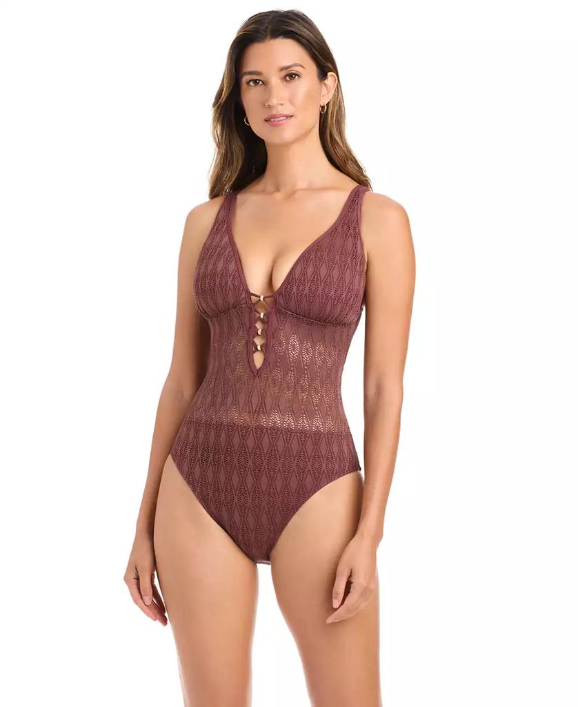 Bleu Rod Beattie Women's Sunkissed Crochet Over-The-Shoulder Swimsuit