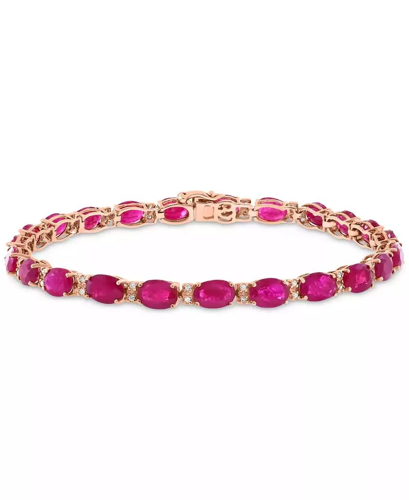Effy EFFY® Ruby (13-1/10 ct. t.w.) 
Diamond (1/6 ct. t.w.) Oval Tennis Bracelet in 14k Rose Gold 1