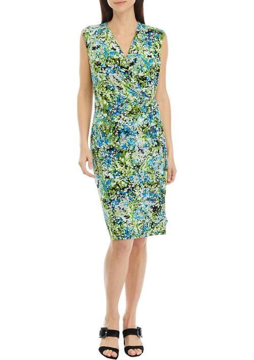 Kasper Women's Signature Wrap Printed Dress - Black/Kiwi Multi - 6