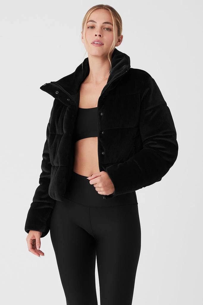 Alo Ribbed Velour Gold Rush Puffer - Black 1