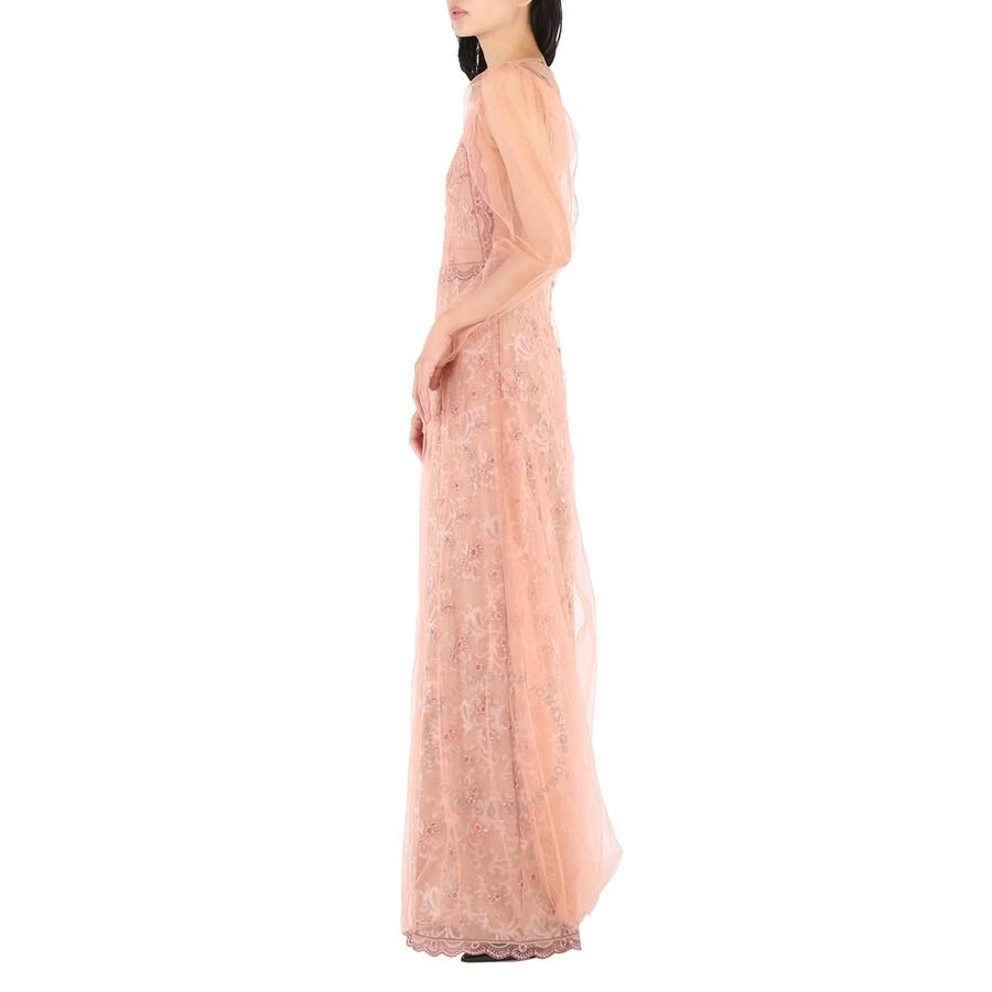 Burberry Floral-embroidered Puff-sleeve Dress In Dusty Pink 2