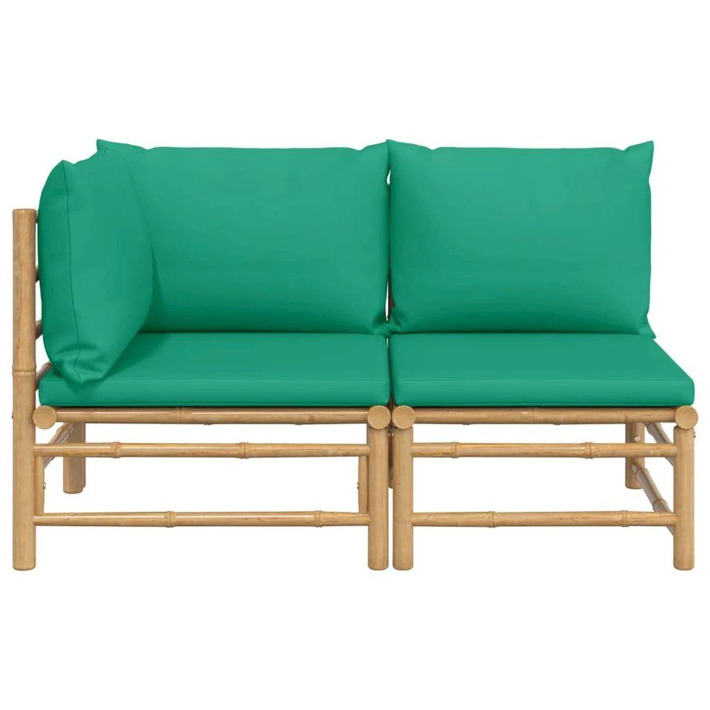 VidaXL 2 Piece Patio Lounge Set with Green Cushions Bamboo 3