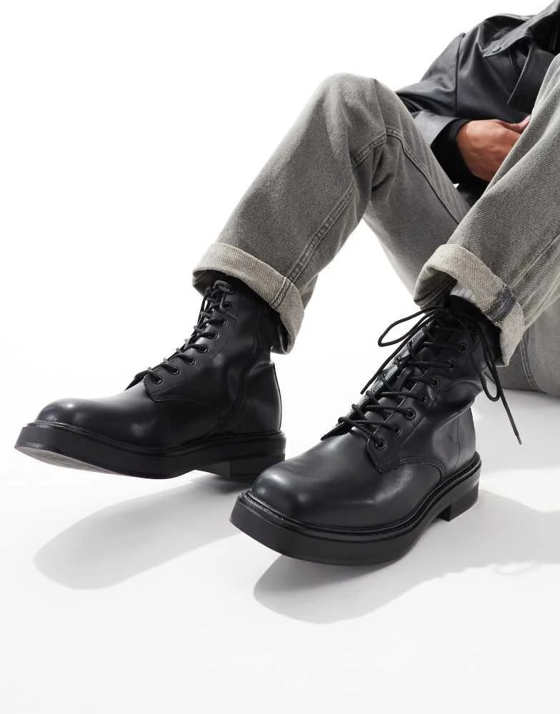 Pull&Bear Pull&Bear square toe lace up boots in black 1