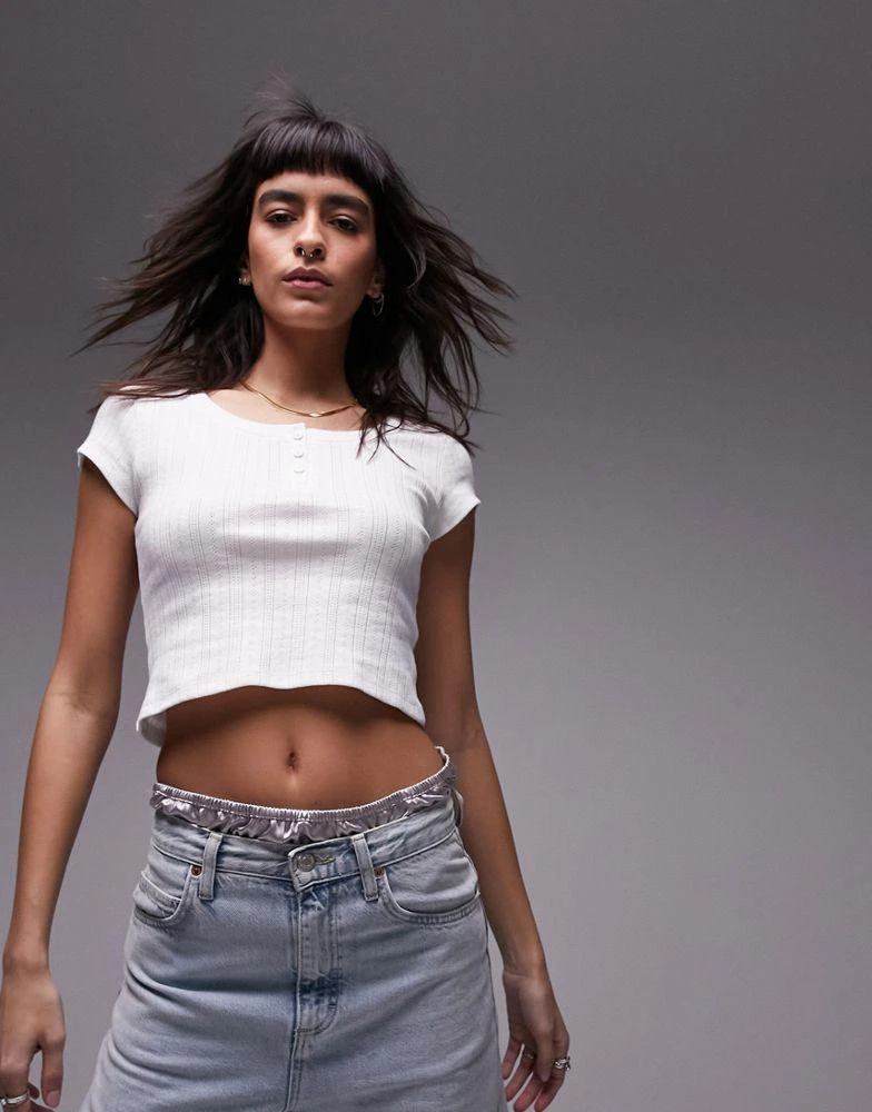 Topshop Topshop pointelle cropped tee in white 1