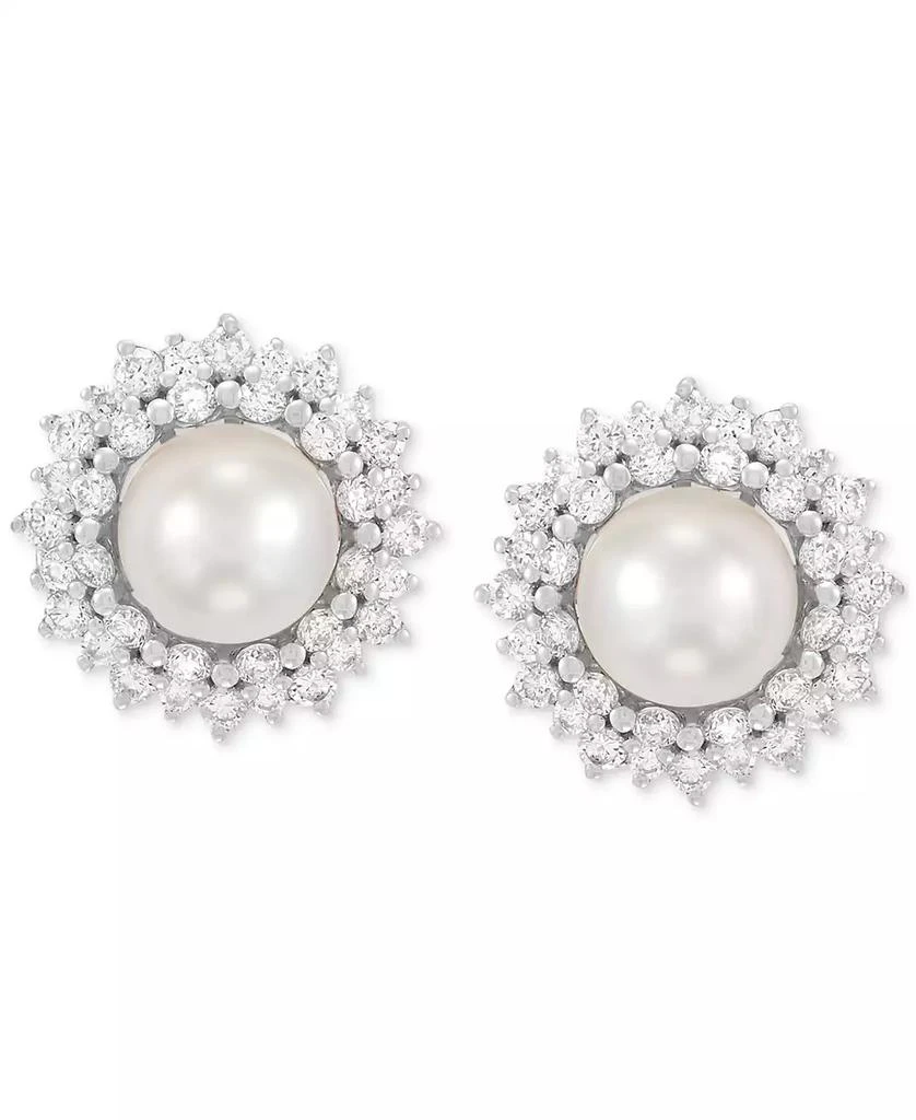Grown With Love Cultured Freshwater Pearl (6mm) & Lab Grown Diamond (3/4 ct. t.w.) Halo Stud Earrings in 14k White Gold 3