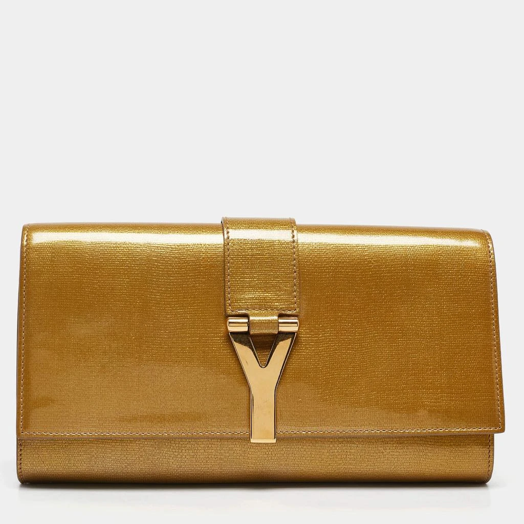 Yves Saint Laurent Yves Saint Laurent Gold Patent Leather Y-Ligne Flap Clutch 1