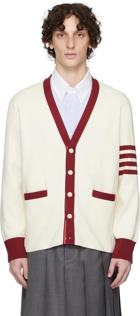 Thom Browne Off-White Milano Stitch 4-Bar V Neck Rugby Cardigan 1