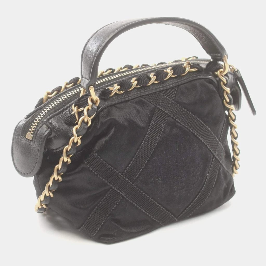 Chanel Chanel Black Nylon with Grosgrain Mini Top Handle Clutch with Chain  2
