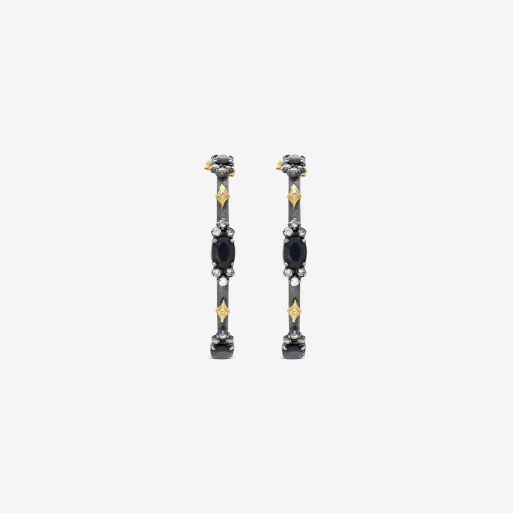 Armenta Armenta Old World 18K Yellow Gold & Blackened Sterling Silver Diamond & Black Sapphire Hoop Earrings 18734 3