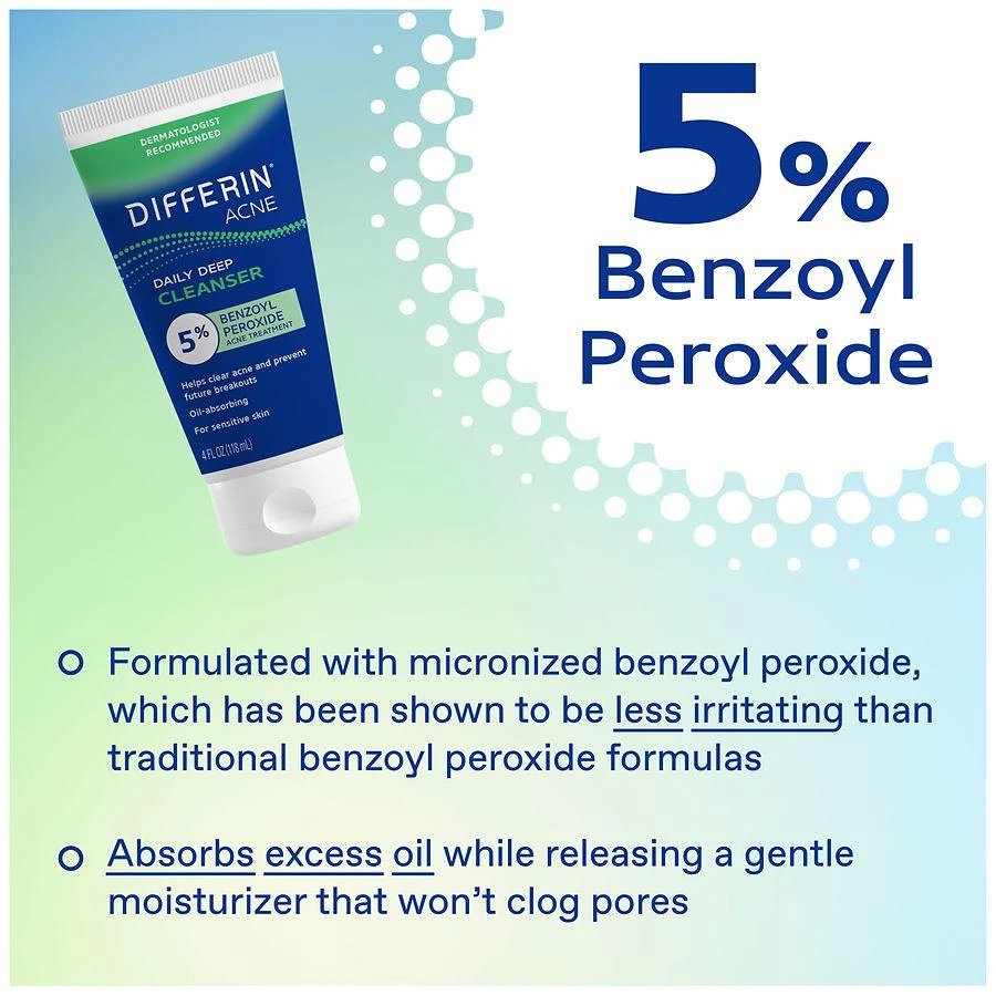 Differin Daily Deep Cleanser for Sensitive Skin with 5% Benzoyl Peroxide Acne Treatment 9