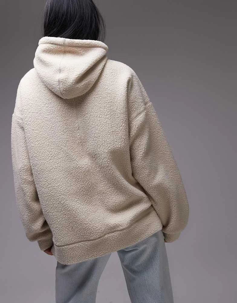 Topshop Topshop oversized borg hoodie in stone 4