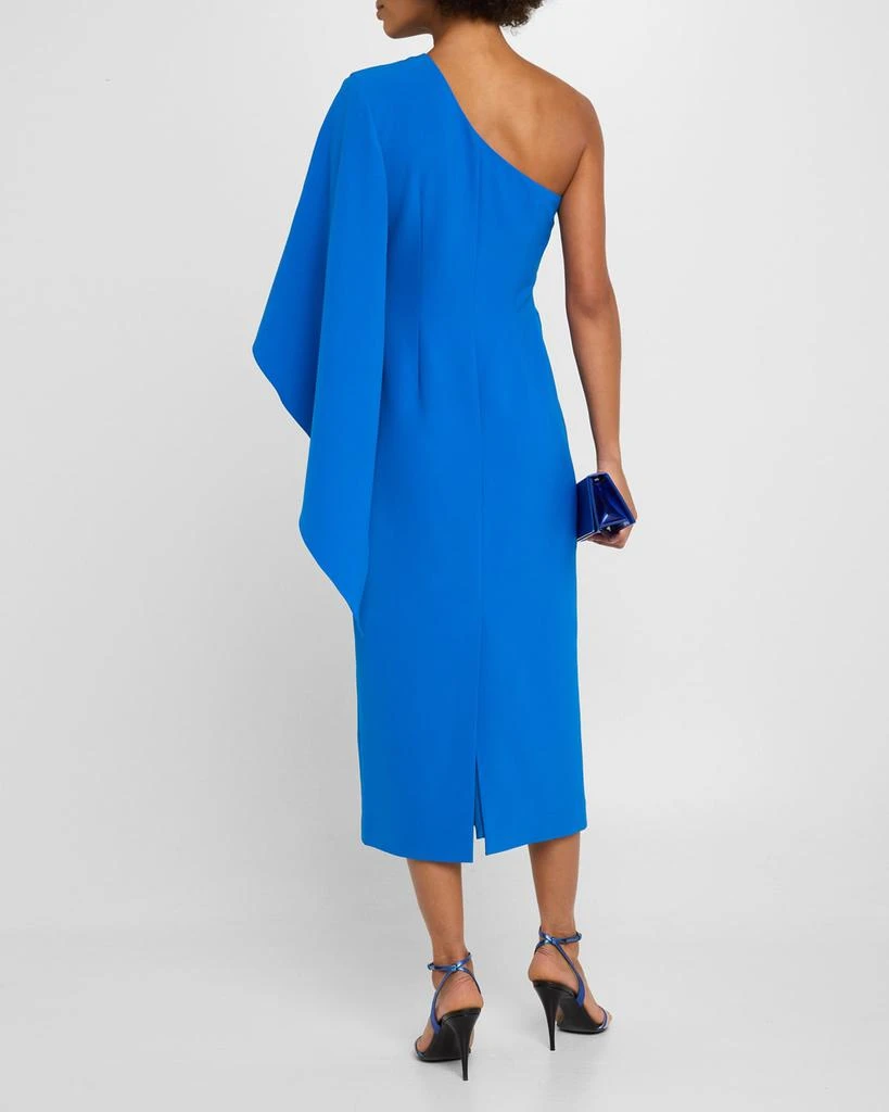 Badgley Mischka Draped One-Shoulder Stretch Crepe Midi Dress 3