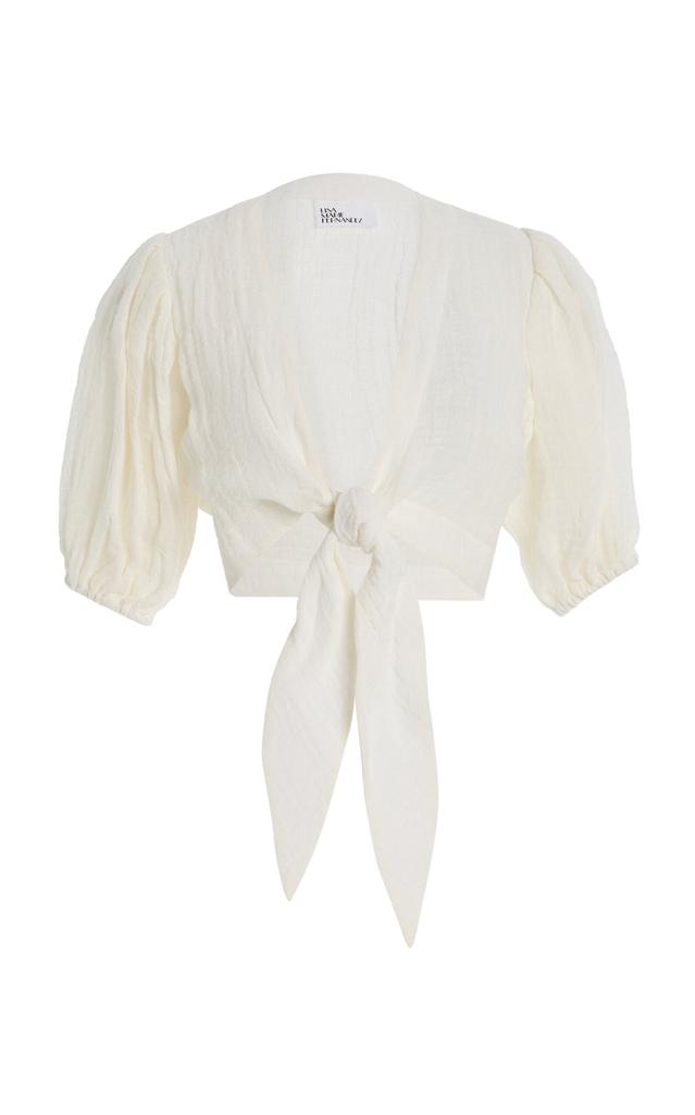 LISA MARIE FERNANDEZ Lisa Marie Fernandez - Pouf Linen Gauze Tie Top - White - XS - Moda Operandi