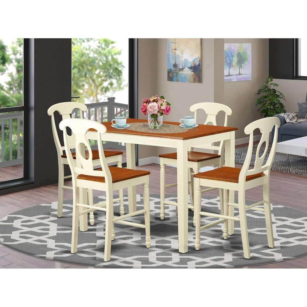 East West Furniture 5 Pc counter height Dining room set-pub Table and 4 Kitchen bar stool