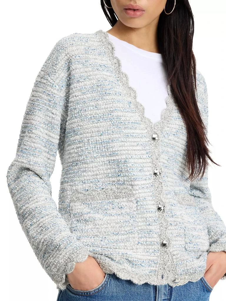 Kate Spade Mainline Scalloped Tweed V-Neck Cardigan 6