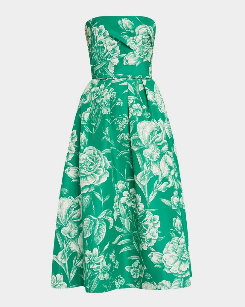 Monique Lhuillier Toile-Print Strapless Tea-Length Dress 1