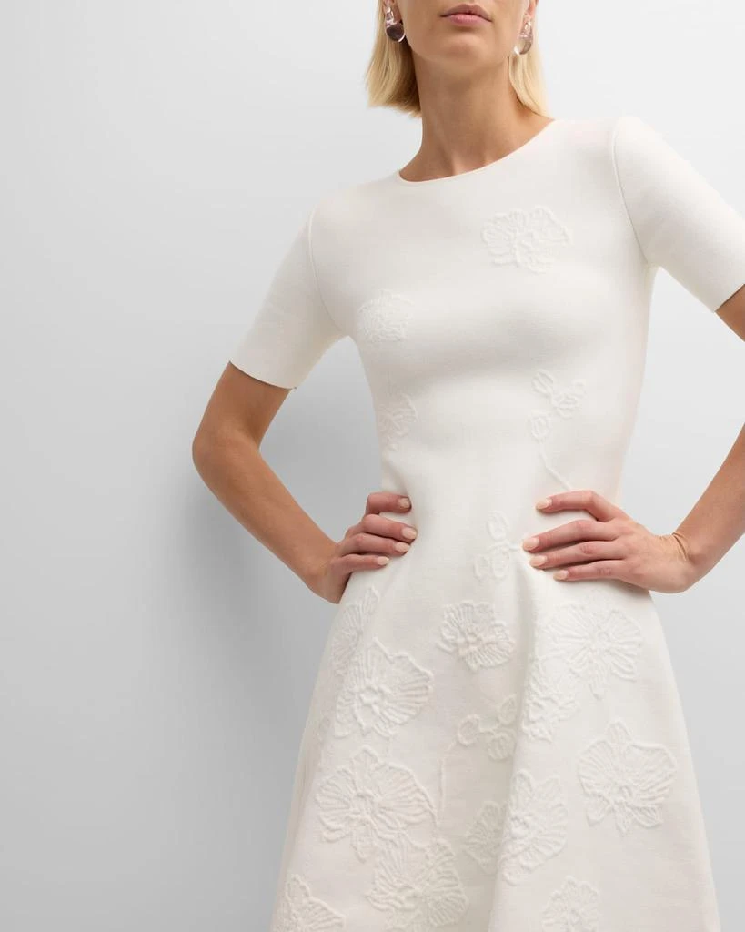 Oscar de la Renta Short-Sleeve Orchid Jacquard Fit-&-Flare Mini Dress 6