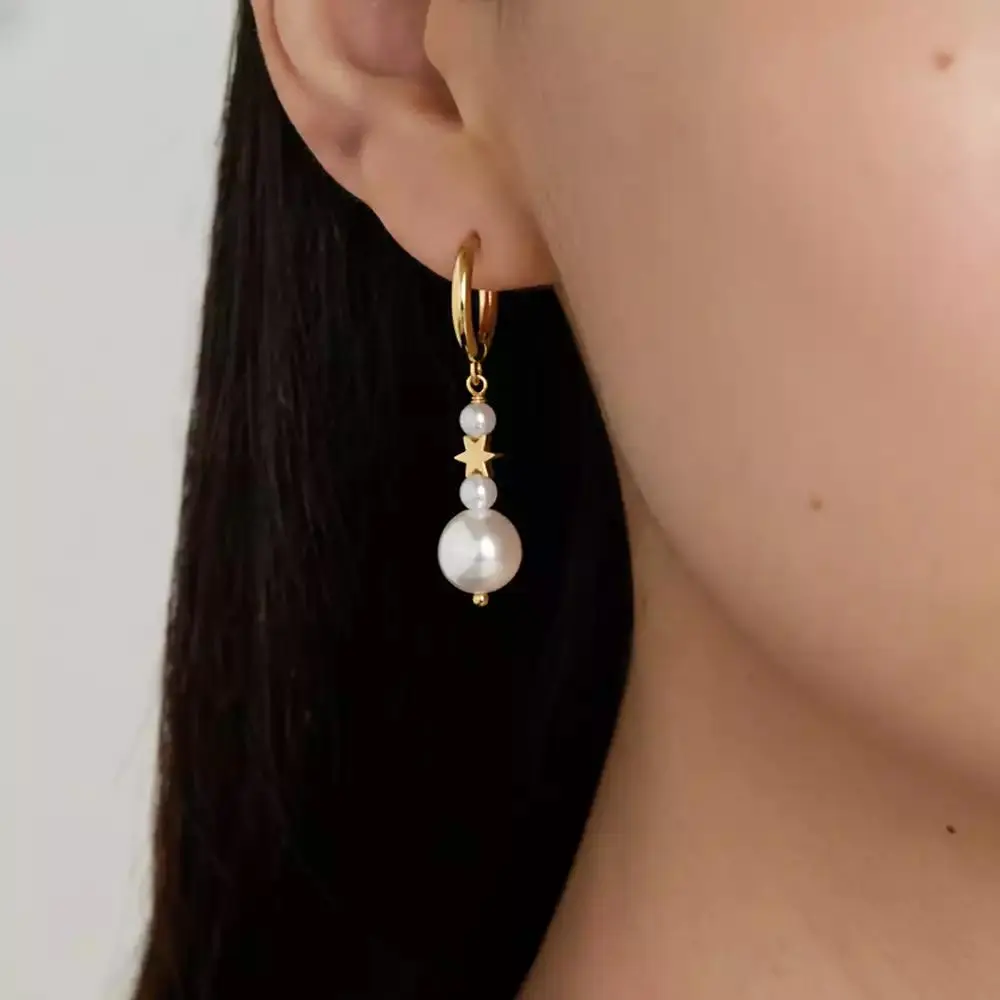 Joey Baby Plated Freshwater Pearl & Star Mismatched Drop Earrings