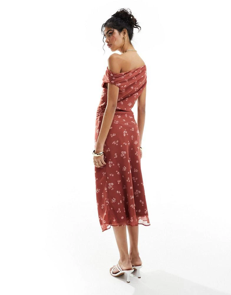 ASOS ASOS DESIGN fallen shoulder midi dress in raspberry floral print 4