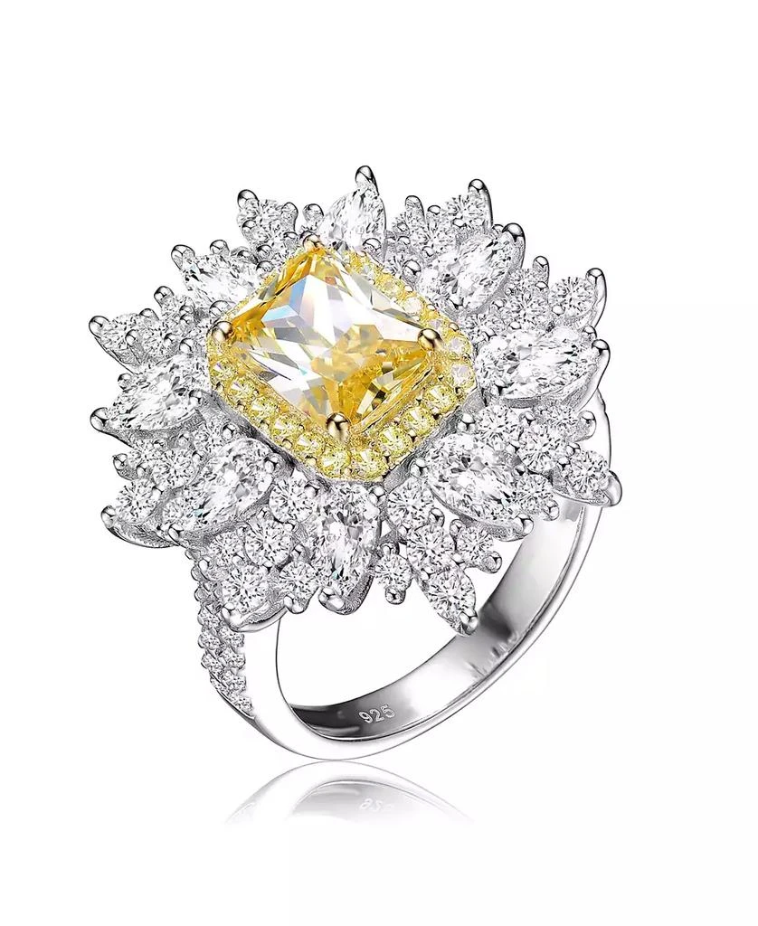Genevive Sterling Silver White Gold Plated Radiant Pink or Yellow with Clear Cubic Zirconia Halo Ring