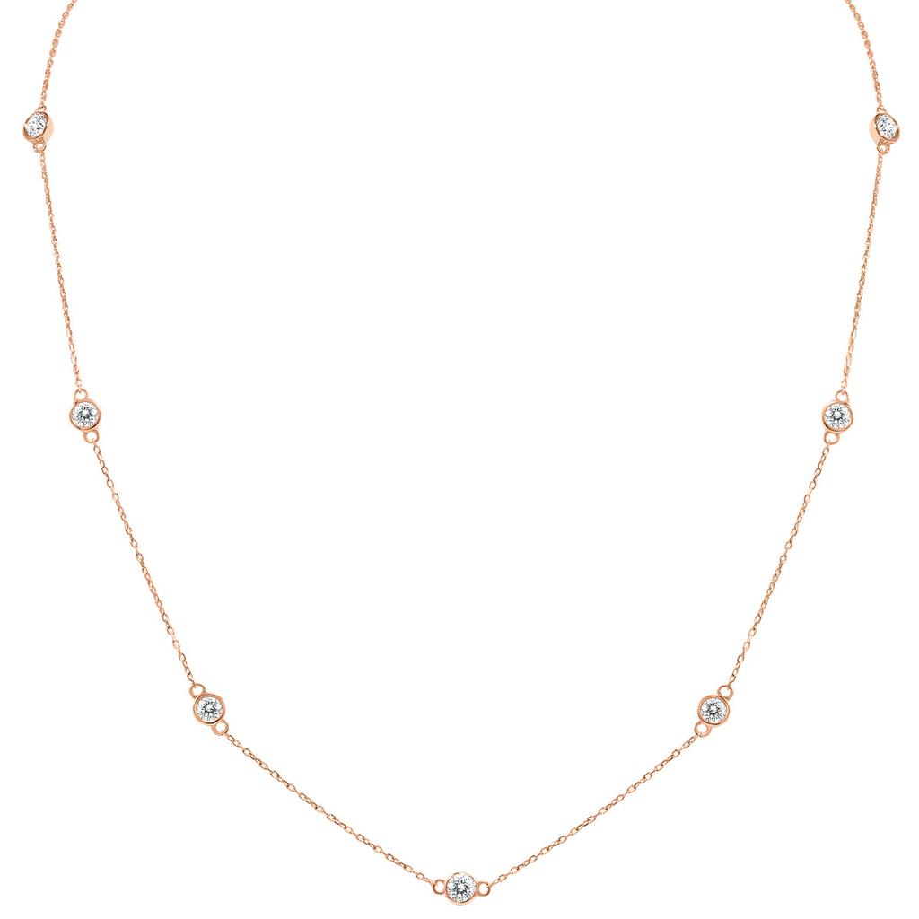 SSELECTS 1 1/2 Carat Tw Bezel Set Diamond Station Necklace In 14K Rose Gold