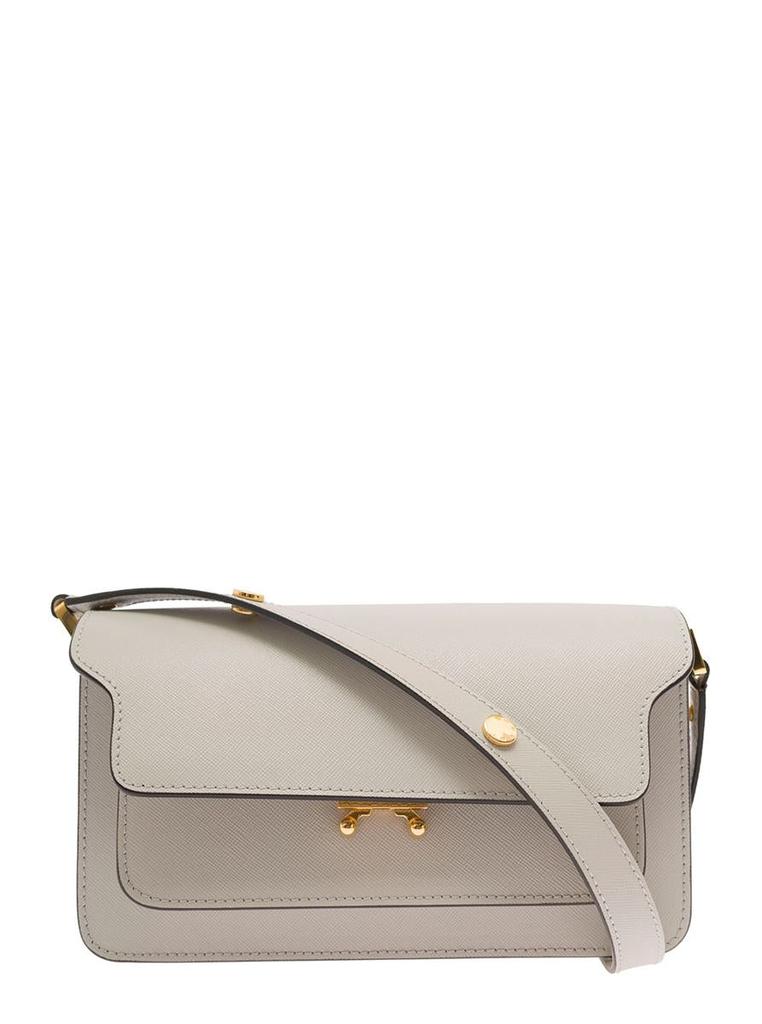 Marni 'Trunk' White Shoulder Bag With Push-Lock Fastening In Leather Woman