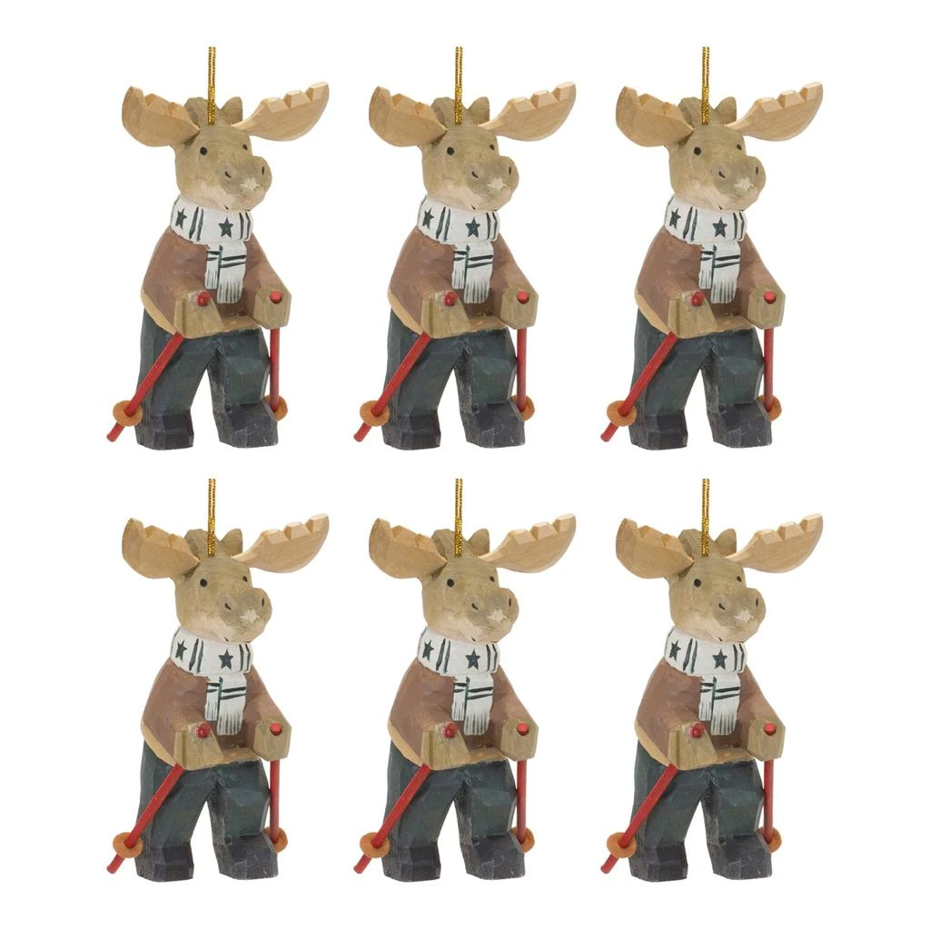 HouzBling Moose w/Ski Poles Ornament (Set of 6) 5.5"H Wood 3