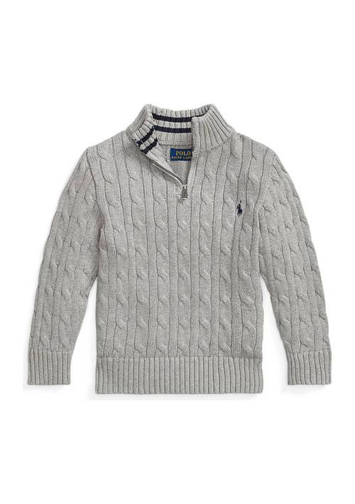 Ralph Lauren Lauren Childrenswear Boys 8 20 Cable Knit Cotton 1 4 Zip Sweater