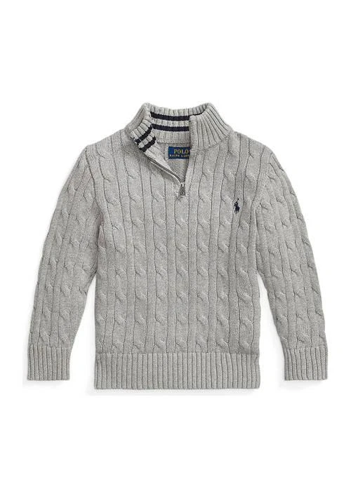 Ralph Lauren Childrenswear Lauren Childrenswear Boys 8 20 Cable Knit Cotton 1 4 Zip Sweater 1