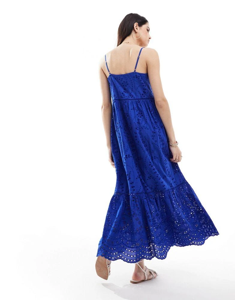 Y.A.S. YAS broderie maxi cami dress in blue - MBLUE 3