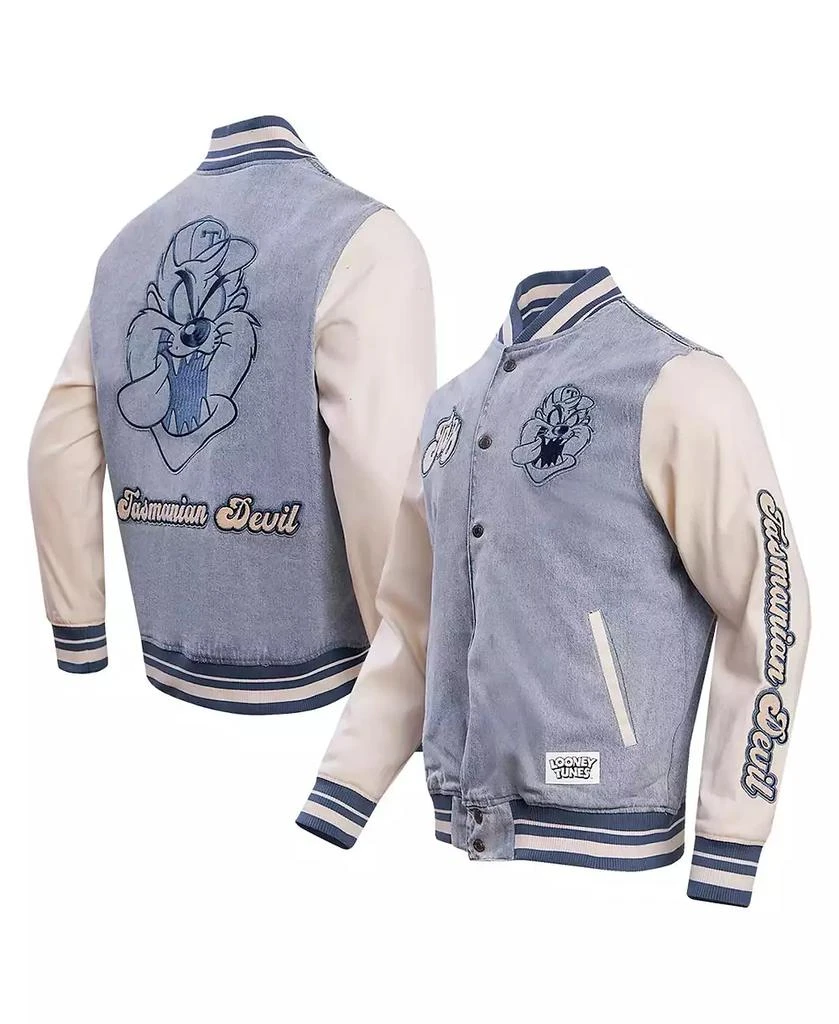 Freeze Max Men's Denim Looney Tunes Taz Full-Snap Varsity Jacket 1