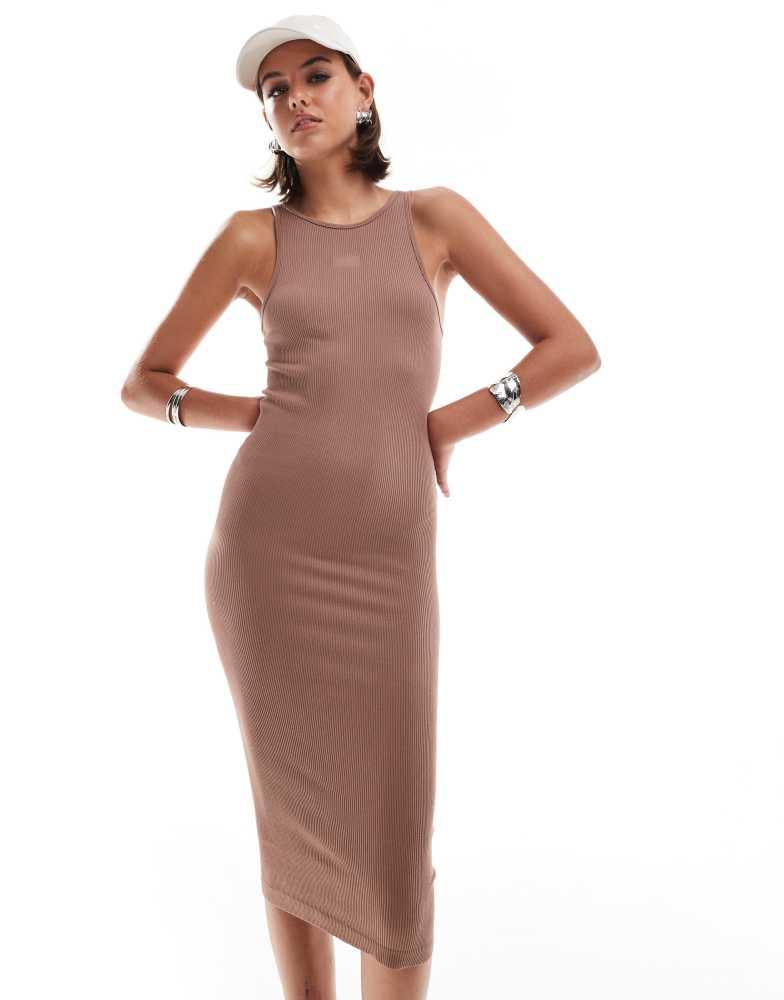 HERA Hera ribbed base racer midi dress in acorn brown