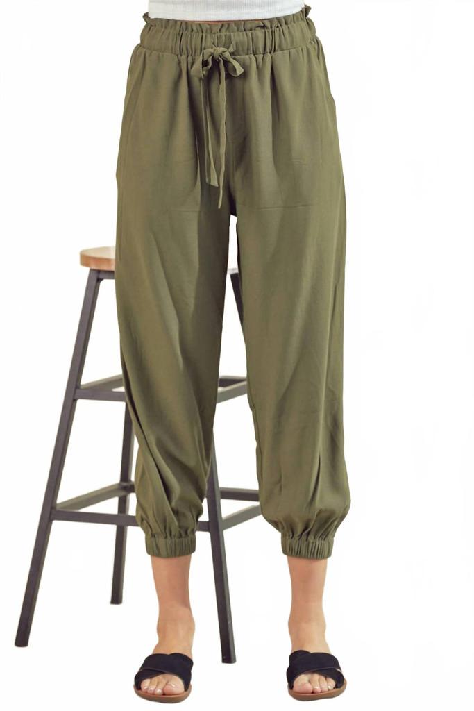 Doe and Rae Drawstring Jogger Pants In Olive